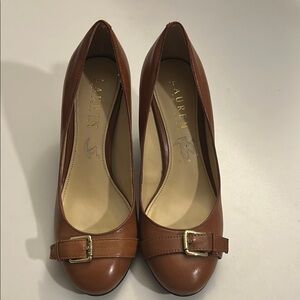 Lauren Ralph Lauren Brown Leather Heels with Buckle Detail